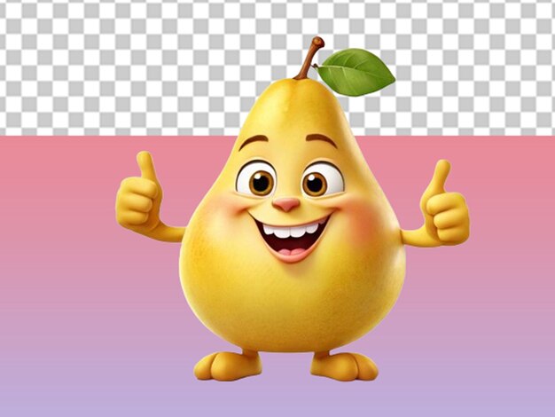 cartoon character of yellow pear with thumb up