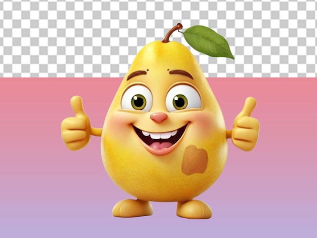 cartoon character of yellow pear with thumb up