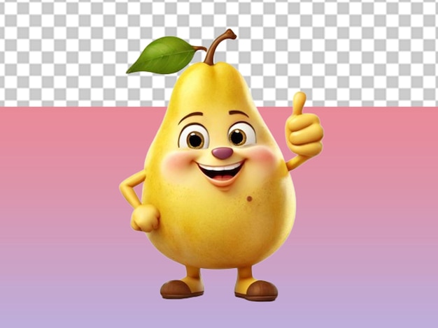 cartoon character of yellow pear with thumb up