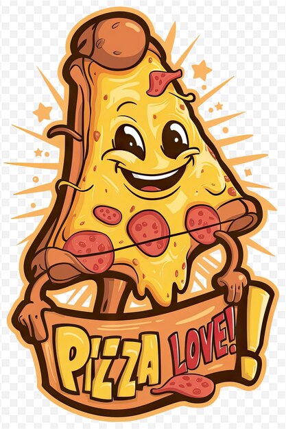 a cartoon of a cheese pizza with a cartoon character saying quot eat love a