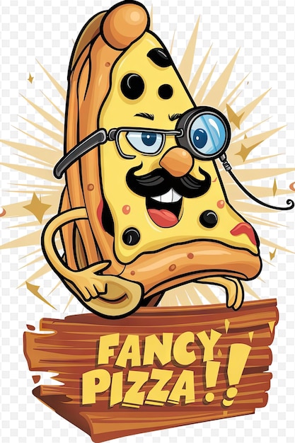 PSD a cartoon of a cheese pizza with a mustache and glasses