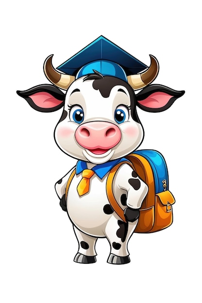 PSD cartoon cow goes to school