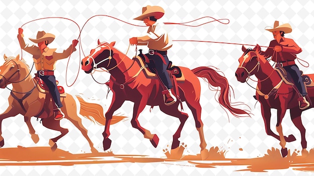 PSD a cartoon of a cowboy riding a horse with a lasso