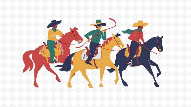 PSD a cartoon of cowboys riding horses with a cowboy hat on