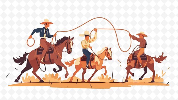 a cartoon of cowboys riding horses with a rope in the middle