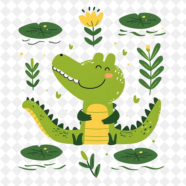 PSD a cartoon of a crocodile with a yellow box in the middle of it