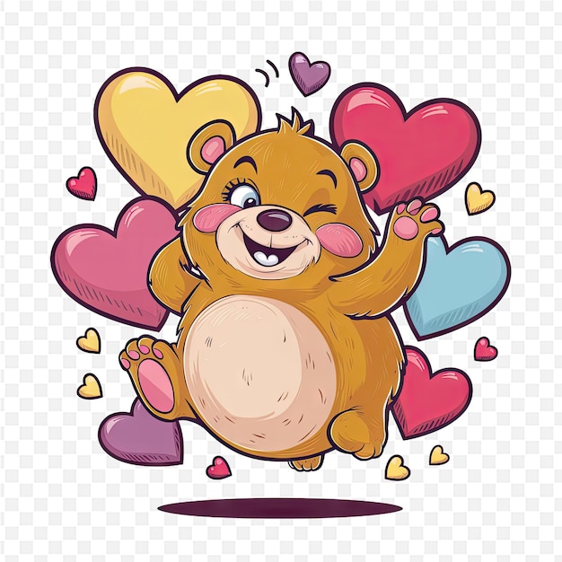 a cartoon of a cute animal with hearts and a heart shaped balloon