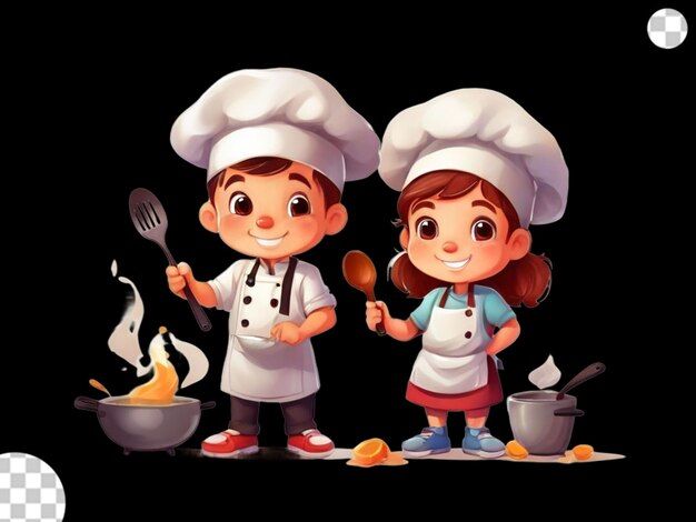 A cartoon cute kids chef in apron and hat png transparent