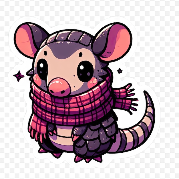 PSD a cartoon of a cute little mouse with a scarf that says hello