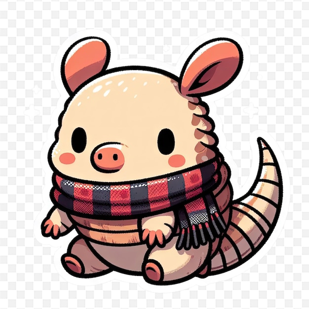 a cartoon of a cute little pig wearing a scarf with a face