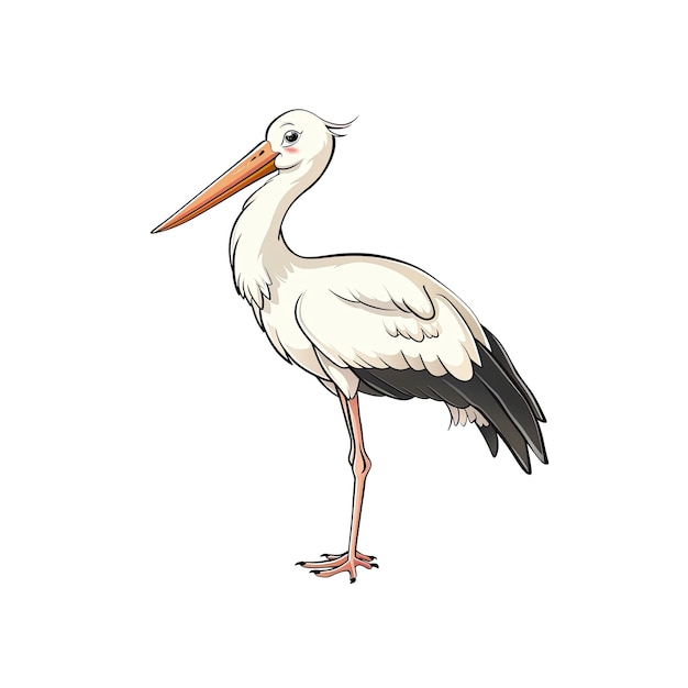 PSD a cartoon cute white stork bird cartoon illustration