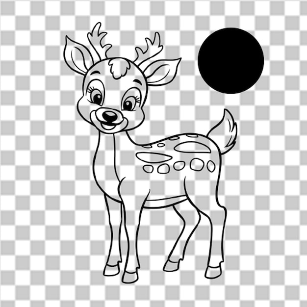 PSD a cartoon deer with a black dot on its face is drawn on a white background