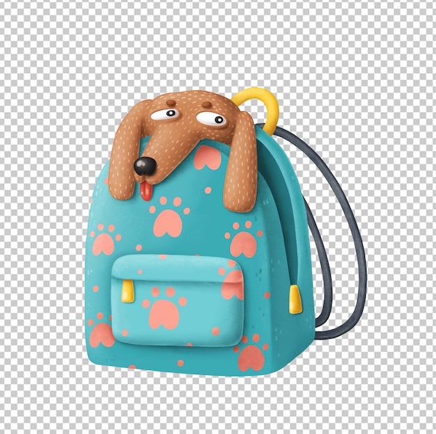 Cartoon dog in backpack