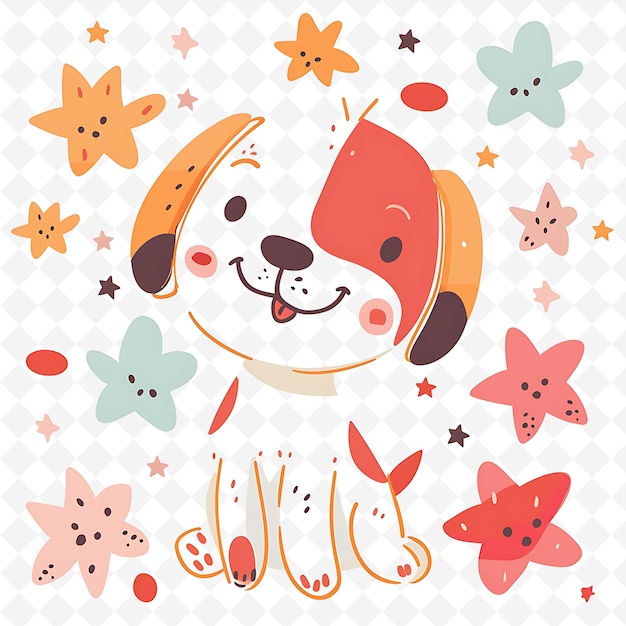 PSD a cartoon dog with a hat and a dog with flowers and a dog