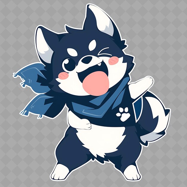 PSD a cartoon dog with a scarf that says wolf