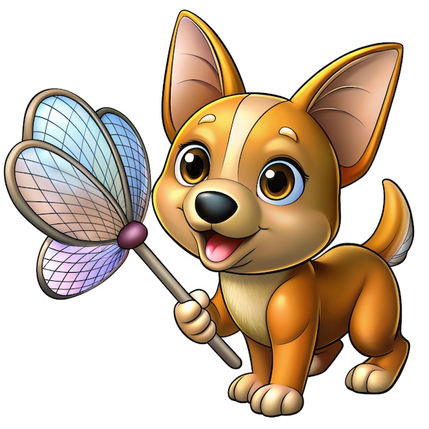 PSD a cartoon dog with a stick that says quot the name of the dog quot