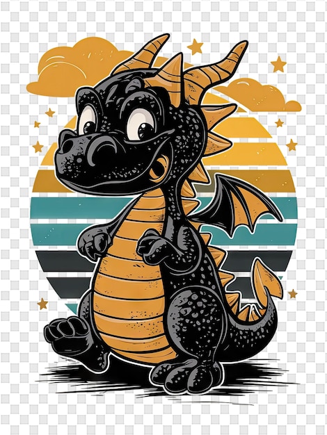 a cartoon of a dragon with a yellow background