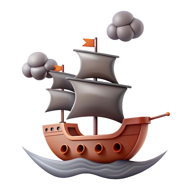 a cartoon drawing of a boat with a cloud on it