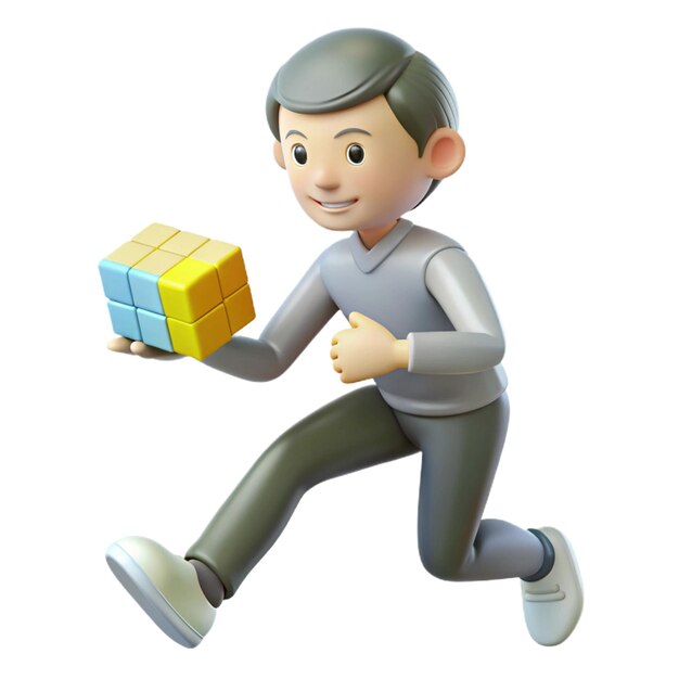 PSD a cartoon drawing of a boy running with cubes