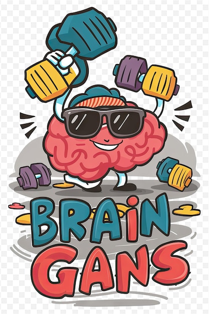 PSD a cartoon drawing of a brain with glasses and a shirt that says brain