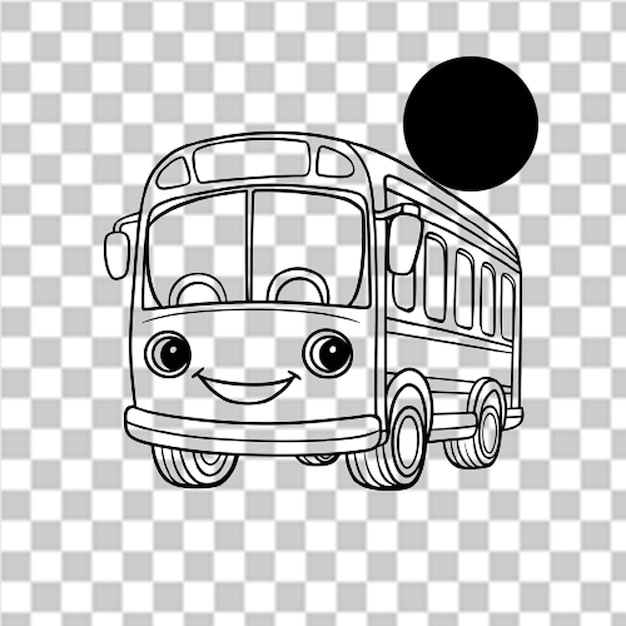 PSD a cartoon drawing of a bus with a smiley face on a checkered background