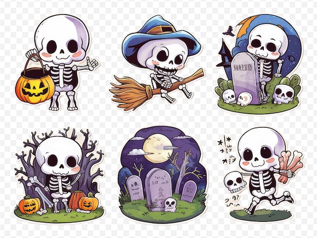 PSD a cartoon drawing of a cemetery with skulls and skeletons