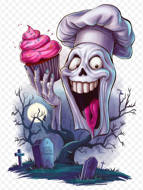 a cartoon drawing of a creepy chef with a cake in it