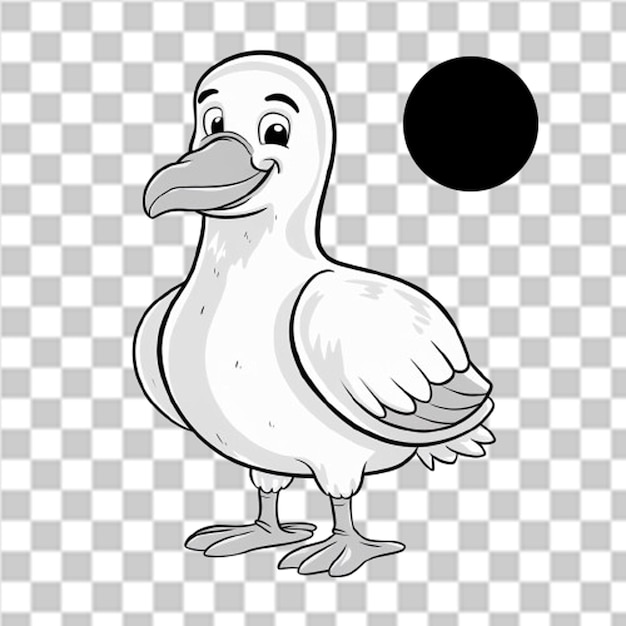 PSD a cartoon drawing of a duck with a round black circle on it