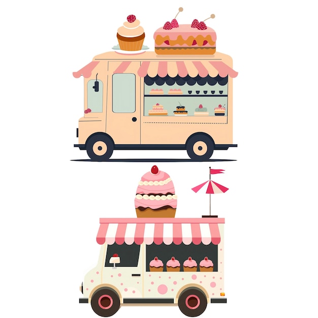 PSD a cartoon drawing of a food truck with ice cream