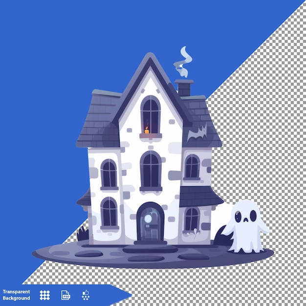 a cartoon drawing of a house with a ghost on the front