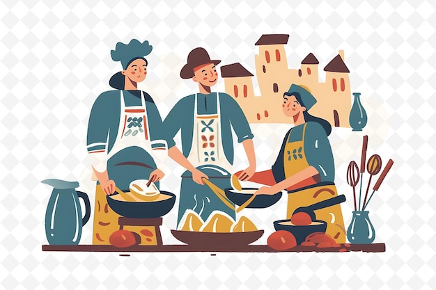 PSD a cartoon drawing of a man cooking food with a man cooking