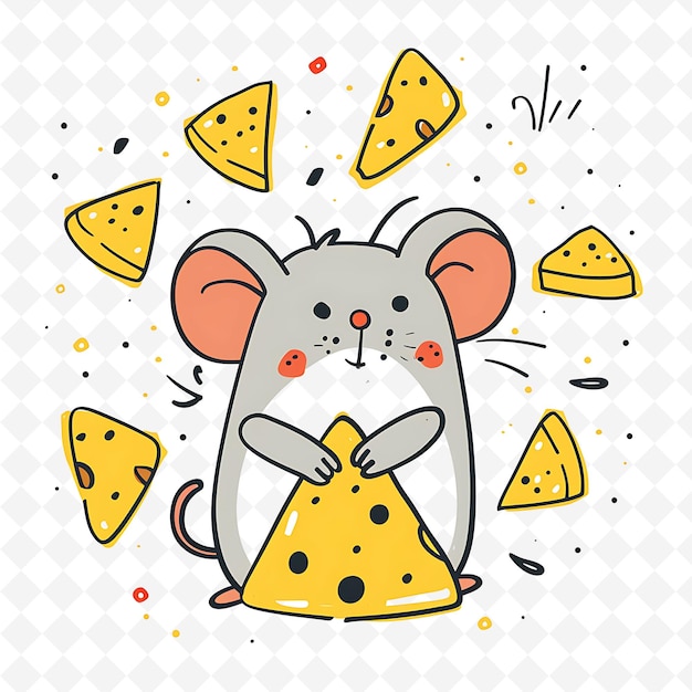 PSD a cartoon drawing of a mouse eating cheese with cheese and cheese