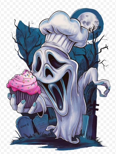 a cartoon drawing of a mushroom with a giant spooky face and a spooky white mushroom