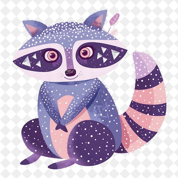 a cartoon drawing of a raccoon with a purple striped tail