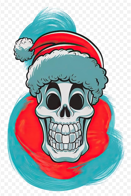 a cartoon drawing of a skull with a santa hat on it