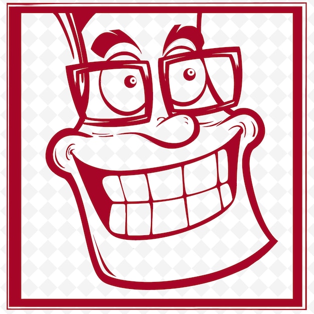 PSD a cartoon drawing of a smiling face with glasses and a mouth that says quot smile quot