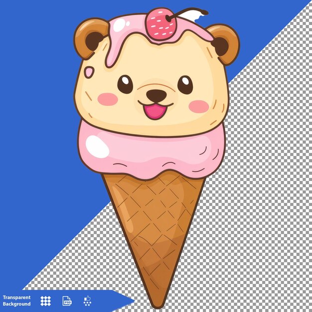 PSD a cartoon drawing of a teddy bear ice cream cone