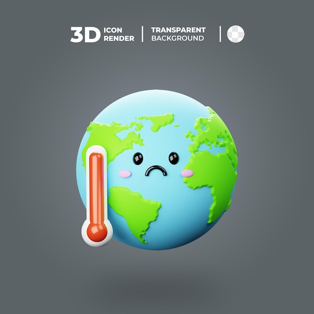 A cartoon earth with a thermometer that says 3d icon