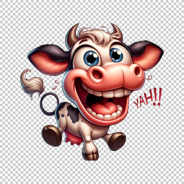 PSD cartoon excited cow isolated on transparent background