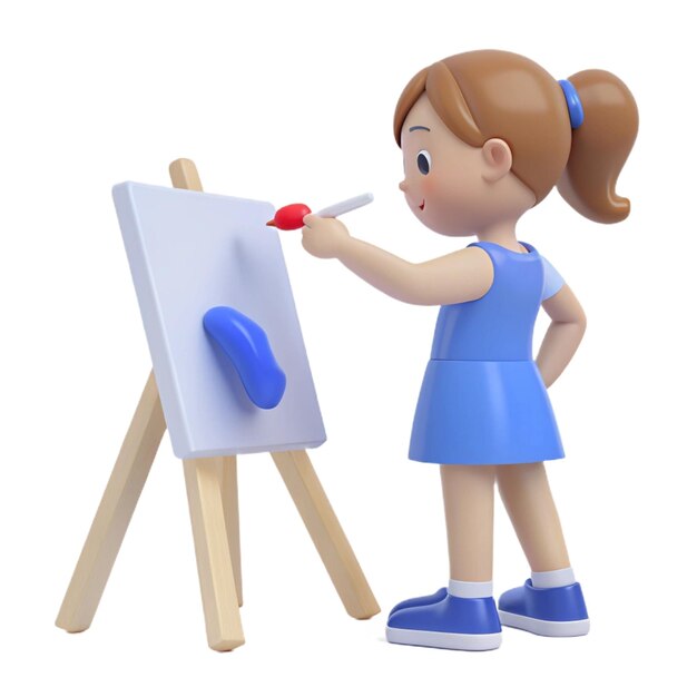 PSD a cartoon figure is painting a picture of a girl in a blue dress