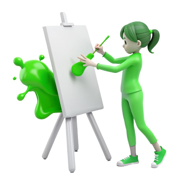 PSD a cartoon figure painting a green monster with a green paint brush