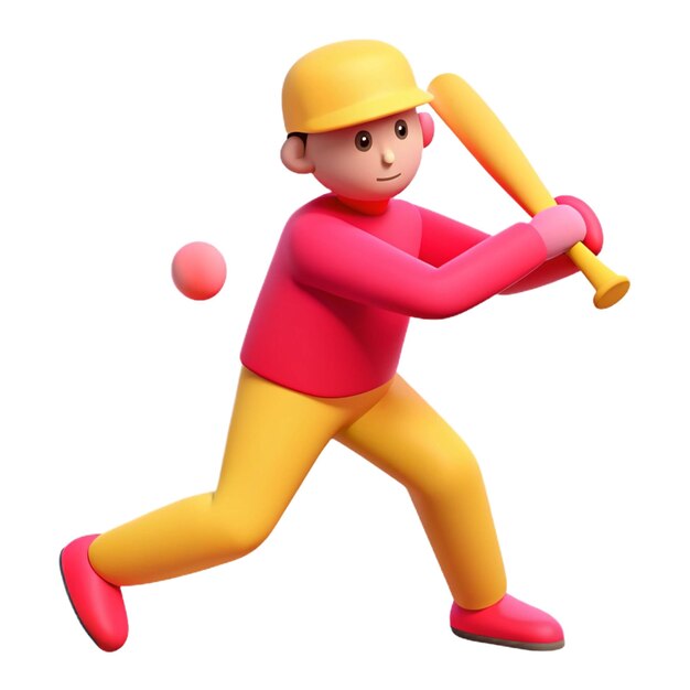 PSD a cartoon figure wearing a yellow hat is playing baseball