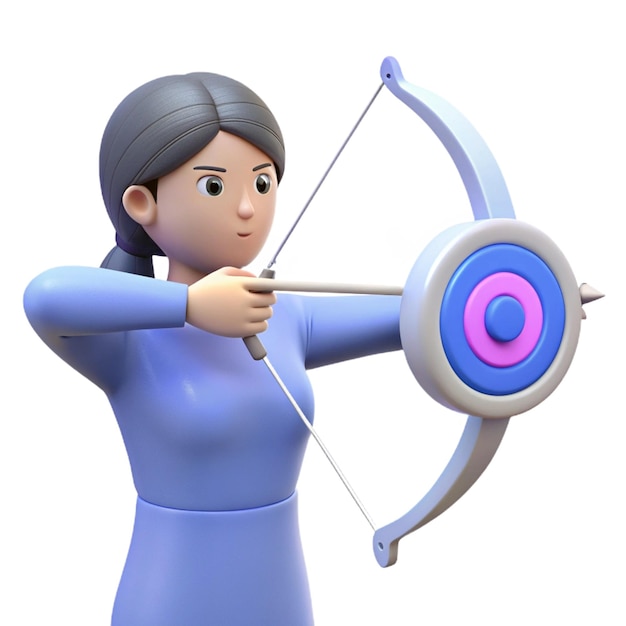 a cartoon figure with a bow and arrow pointing to the right