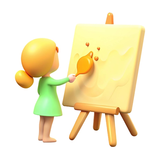 a cartoon figure with a paint brush on a white board