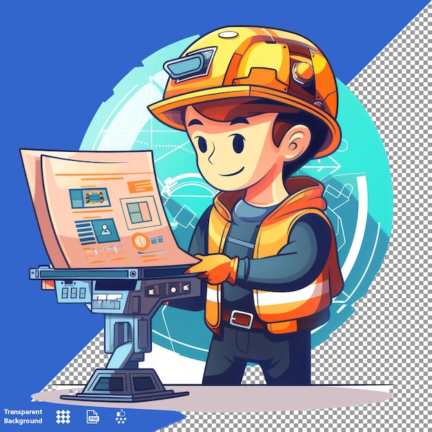 PSD a cartoon of a fireman working on a computer