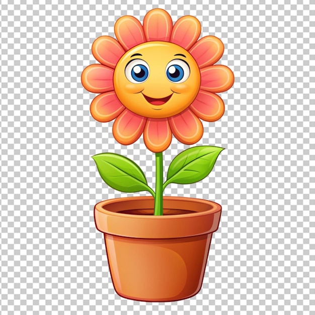 PSD a cartoon flower in a pot transparent background