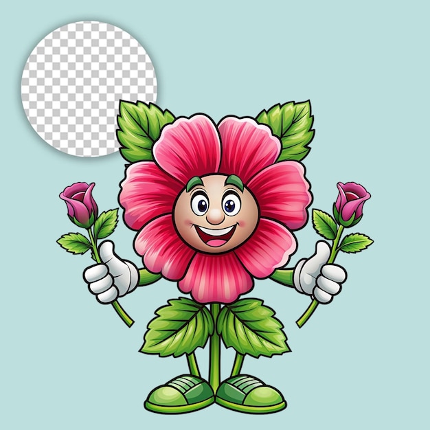 PSD a cartoon flower with a face on transparent background