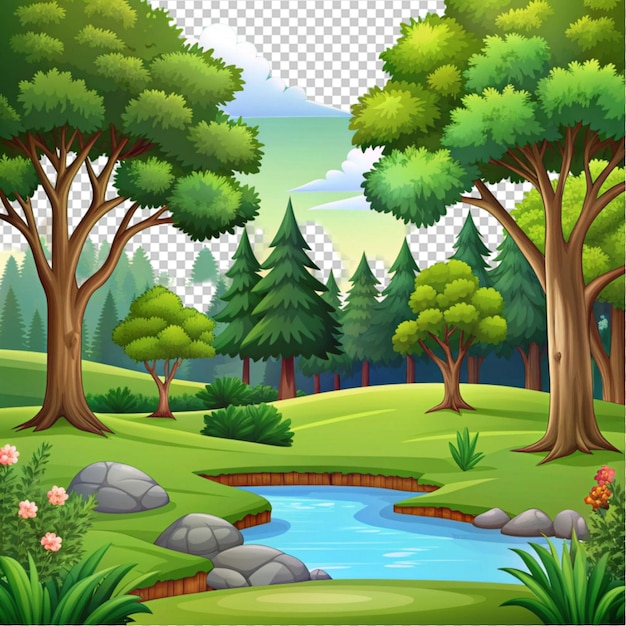 PSD cartoon forest background nature park landscape