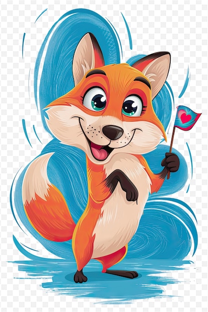 PSD a cartoon fox with a flag and a heart on it