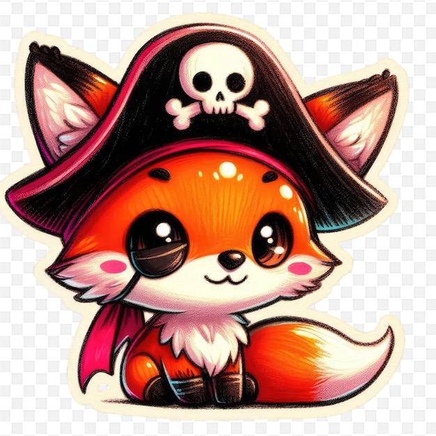 PSD a cartoon fox with a pirate hat and a pirate hat